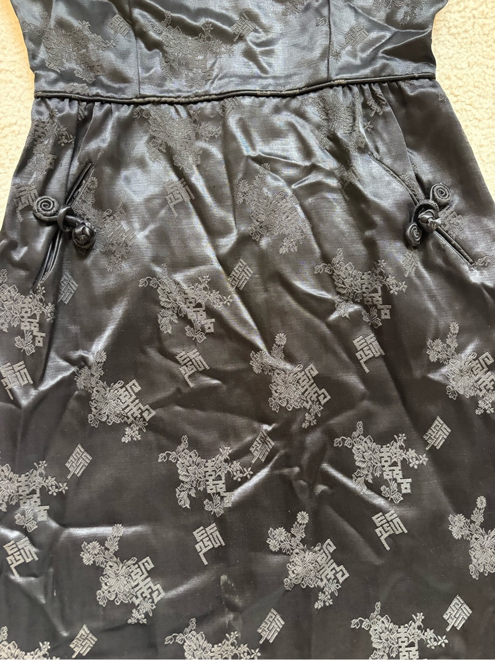 Vintage Mindy Ross Black Silk Jacquard art wear wiggle Dress sz XS goth witchy - Picture 7 of 8